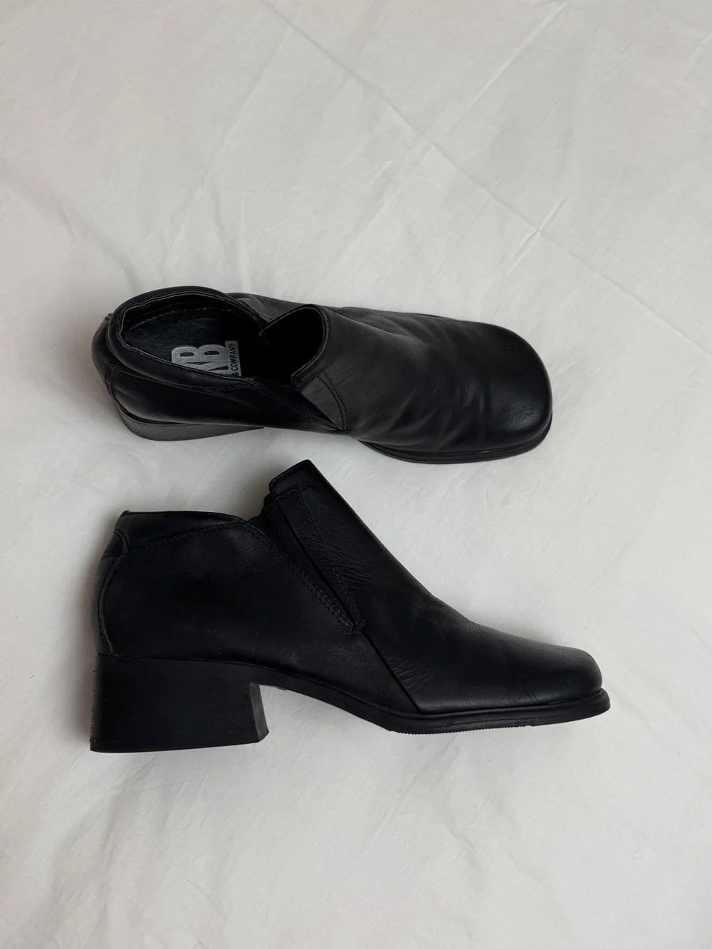 Vintage KB Company Black Leather Square Toe Ankle Boots Size 9 Y2K Grunge Indie